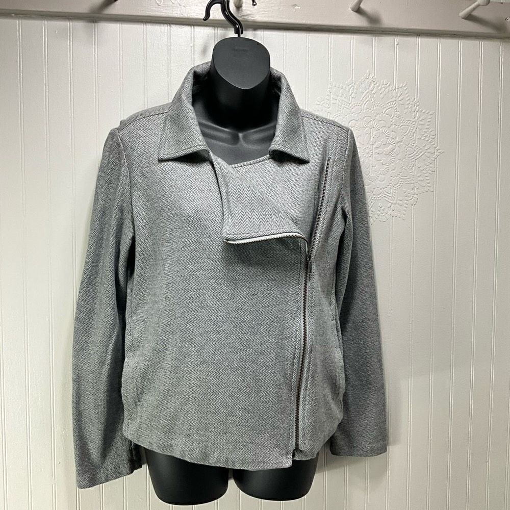 EILEEN FISHER Herringbone Gray Moto Jacket